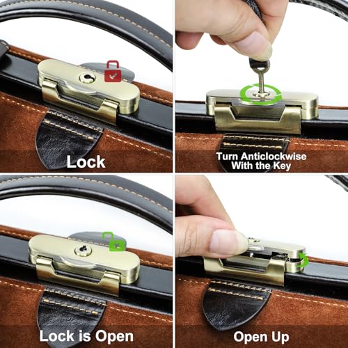 Image of CONTACTS Doctor Bag Purse for Women Luxury Leather Handbag with Lock Shoulder Bag Vintage Top Handle Bag