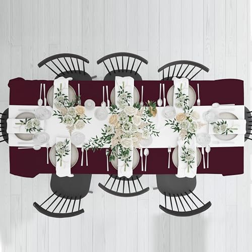 Image of HOME COLORS.IN Cotton Plain 6 Seater Table Cover - Machine Washable - Durable - Dining Table Cloth - 60 x 84 Inch - Maroon