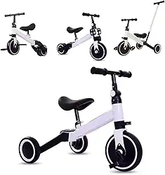 Triciclo Infantil 4 em 1 Dobrável, Conversível em Bicicleta de Equilíbrio, Disponível em Amarelo, Branco e Vermelho (Branco)
