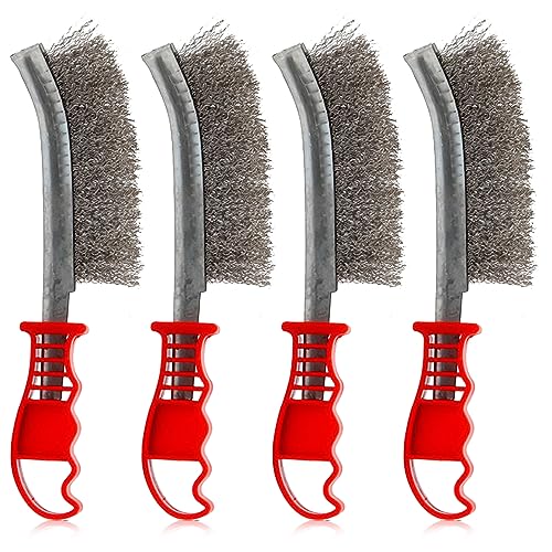 Lot de 4 Brosses Métalliques: HOMURY Brosse Inox avec Poignée en Plastique, Brosses Manuelles à Main Ergonomiques, pour Décapage Rouille Contre Poussière Nettoyage de Soudure Slag