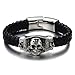 H+C Gothique Diable - Bracelet Homme Crâne d'acier - Noir Véritable Cuir Tressé - Tête de Mort - Motard Biker