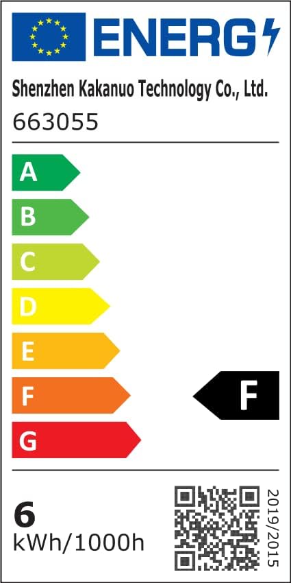 EU Energy Label showing energy efficiency class F for the lamp.