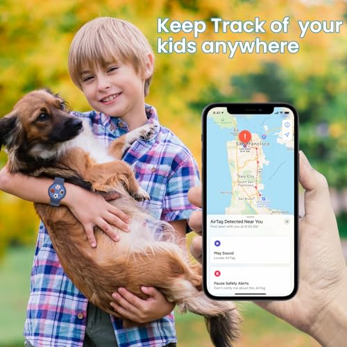 Image of Waterproof Air tag Bracelets for Kids (2 Pack) - Soft Silicone Hidden Air tag Wristband - Lightweight GPS Tracker Holder Compatible with Apple Airtag Band for Child (Light Orange /Dark Blue)