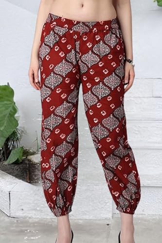 Image of POPWINGS Casual Bagru Printed Cotton Joggers for Women || Stylish Western Women Joggers for Summer || Pull-On Women Cotton Joggers Pants || Women Joggers for Summer