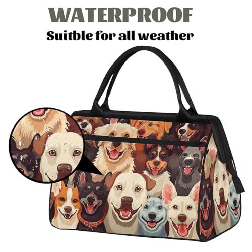 Overnight Weekender Bag for Women Men Cartoon Dog Animal Face Waterproof Carry On Travel Duffel Bags with Zipper Lightweight Sports Gym Bag Luggage Workout Handle Bags for Traveling Yoga Camping3
