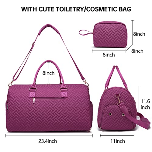 Image of Duffle Bag for Travel, Weekender Bag with Shoe Compartment, Carry On Overnight Bag for Women with Toiletry Bag, Gym Bag with Wet Pocket, Hospital Bags for Labor and Delivery Beige, Purplish Red, 23.4