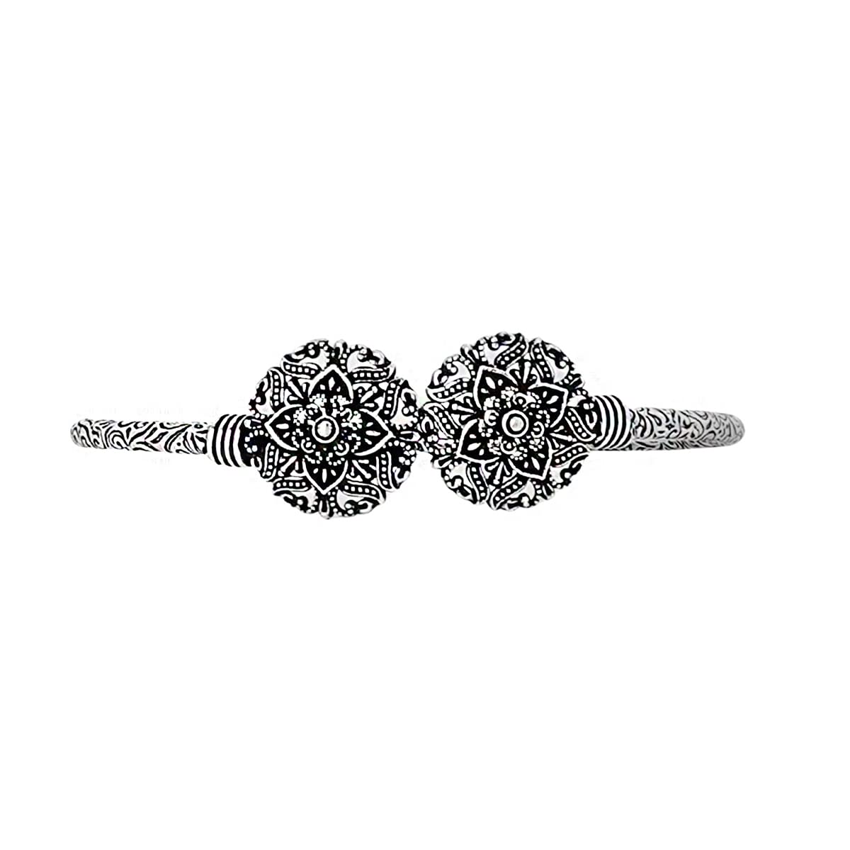 Akansha Silver Oxidised Floral Bracelet For Women-image-38
