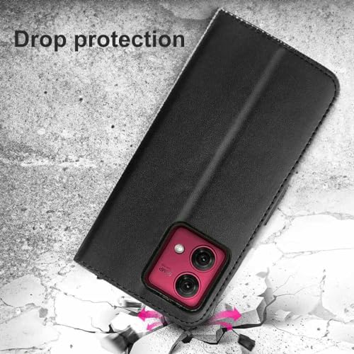 SDTEK Case Compatible with Motorola Moto G84, Leather Wallet Flip Book Folio Wallet View Phone Cover Stand (Black) - Image 4