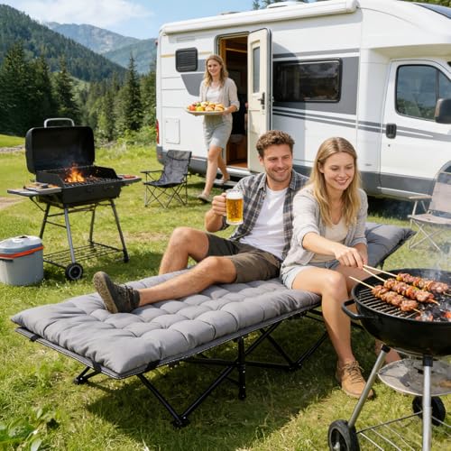Sekey Feldbett Klappbar XXL, 190 x 71 x 35 cm überbreit, Campingbett inkl. Matratze, verstärkte Stahlrohre und hochwertiges Oxford-Gewebe – ideal als Gästebett für Garten und Camping