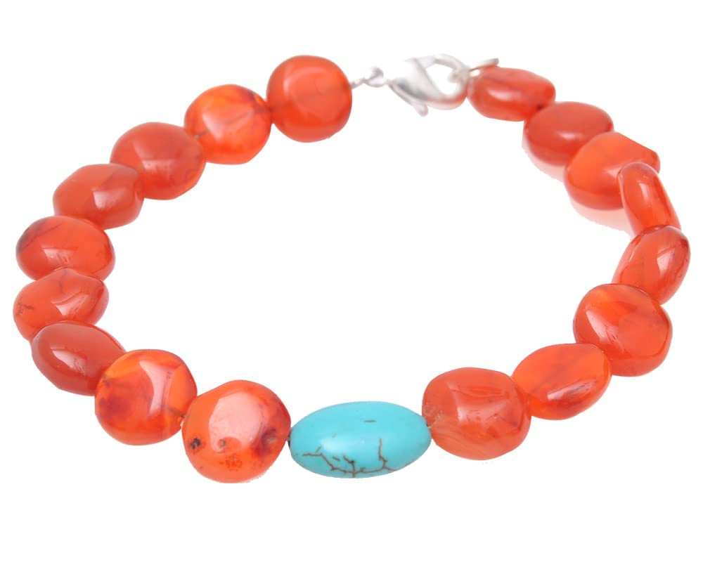 Gehna Jaipur Carnelian & Turquoise Gemstone Coin Shaped Bracelet Bs-1087 (Orange) (B09WY64F3P) Amazon Price History, Amazon Price Tracker