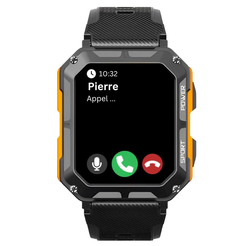 Watchily Militaire MTPRO - Montre Connectée Homme, Militaire, Ultra résistant, SMS, Sport, Santé, Aventure, Autonomie 15 à 50 Jours