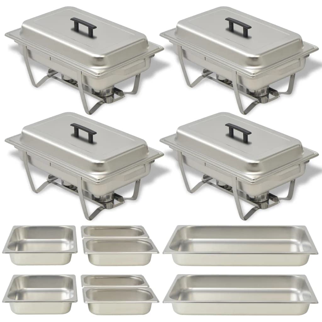 Set di 4 scaldavivande in acciaio inox, per cucina e sala da pranzo, buffet, per feste, eventi e catering, design durevole ed elegante