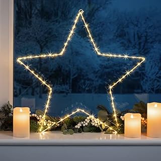 CHRISTOW Christmas Star Window Light, Battery Operated with Timer, 60cm Warm White Micro LED Star Decoration, Indoor Mantelpiece Door Wall Light