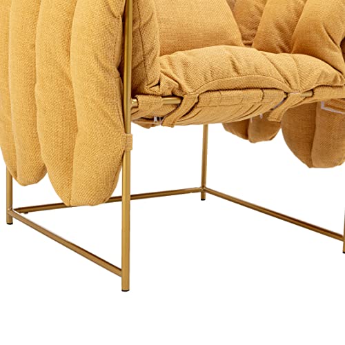 Sling Chair With Pillow, Modern Accent Chair Comfy Leisure Sofa Single Armchair With Metal Frame, Patio Lounge Chair Recliner Chair Flexible Seating For Adults Living Room Bedroom, Yellow-Polyester #TOP6
