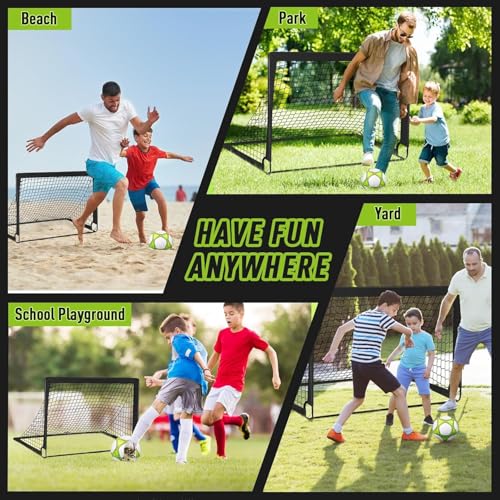 Image of 2 Soccer Goal of 4X3 FT for Backyard, Portable Football Goal Training Equipment with Soccer Ball, 10 Football Cones, Carry Bag, Practice Net for Youth Games, Sports