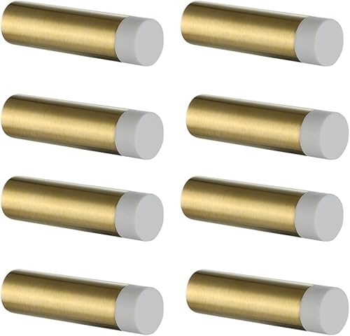 JQK Tope de puerta, 2-78 pulgadas, acero inoxidable 304, amortiguador de sonido, tope de puerta, parachoques de pared, paquete de 4, oro cepillado,