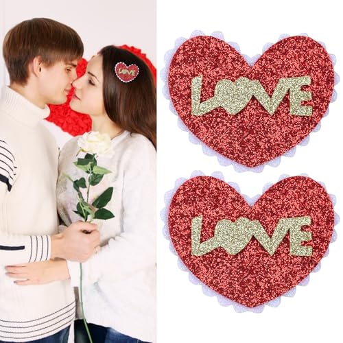 Valentine's Day Hair Clip Heart-shaped Bow Hair Clips for Girls Happy Valentine's Day Barrettes Cute Hair Accessories Nonslip Hair Clamp Clips for Thick and Thin 2Pcs