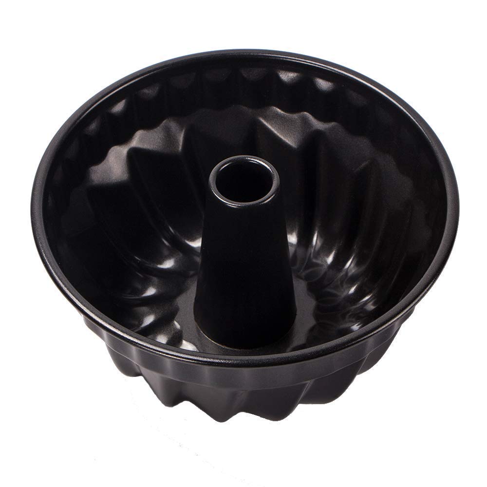 webake Stampo Ciambella Gugelhupf Alluminio Pressofuso Antiaderente Teglia da Forno per Torte per Tubo con Swirl Incisione Stampo per Torte Pane - Nero