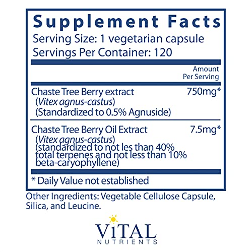 Vital Nutrients - Vitex 750 (Chaste Tree Berry Extract) - Female Hormone Support - 120 Vegetarian Capsules Per Bottle #TOP1
