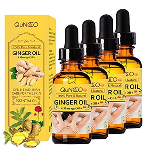Sore Muscle Massage Oil for Body,4 Pack Lymphatic Drainage Ginger Oil,Relieving Swelling, 2020 100% Pure Natural Ginger Massage Oil,SPA Massage Oils,Repelling Cold and Relaxing Active Oil-30ml