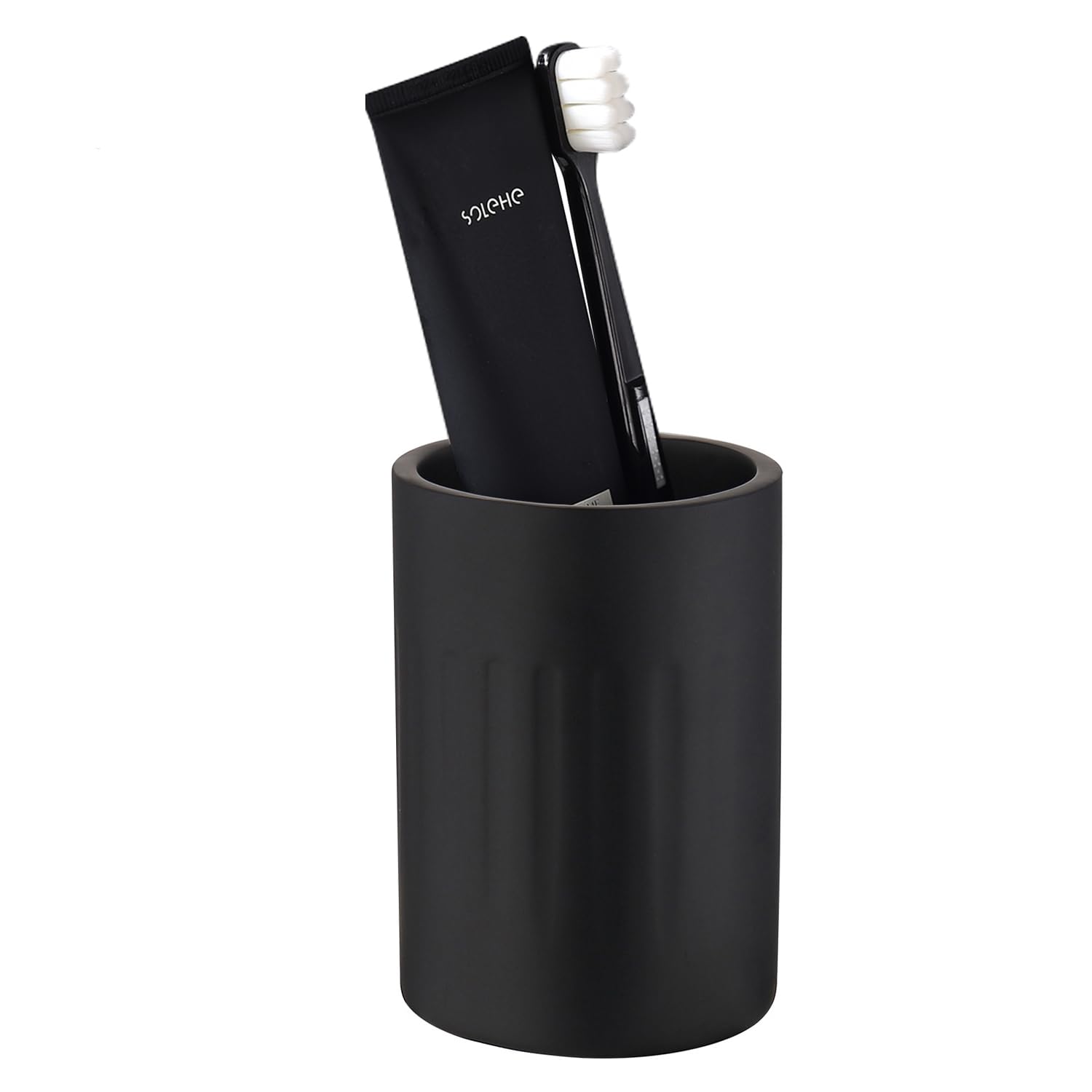 BZOOSIU Toothbrush Holders for Bathrooms, Matte Black Resin Toothbrush Cup, Organizer for Electric Toothbrushes, Floss, Razors, Cotton, and Mouthwash