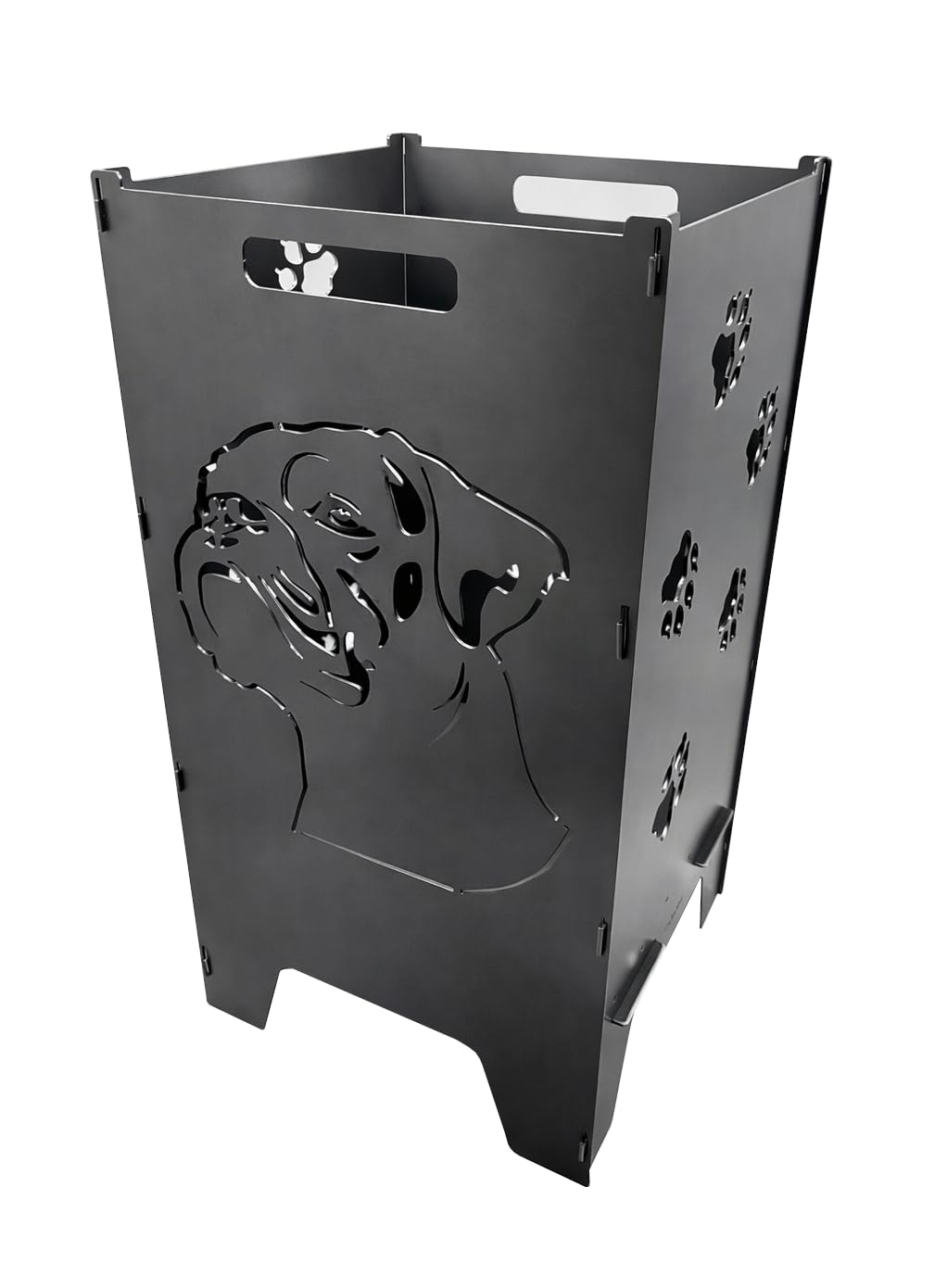 Lehnert Feuertonne Boxer 74 cm aus 3 mm Stahlblech personalisiert Feuerkorb Feuerschale Feuerstelle mit Boxerkopf und Pfoten, große Massive und Feuerfeste Feuerstelle für Garten und Terrasse