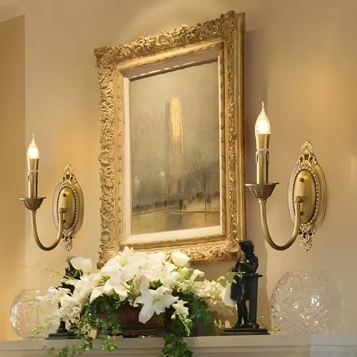 Aplique de Pared Doble de latón Antiguo - Lámpara Vintage de 2 Luces para Sala de Estar, Dormitorio, baño, Escalera, Entrada.