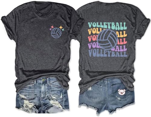 Volleyball Shirts for Women Volleyball Mom Tshirt Short Sleeve Sports Ball Casual Top Game Day Graphic Tee