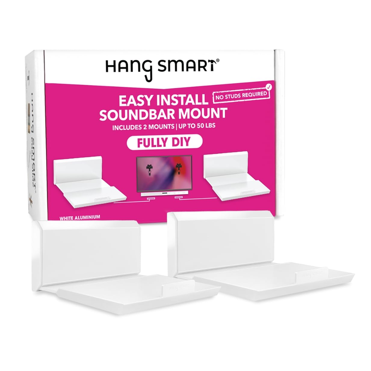 HangSmart - Supporto per soundbar TV, senza perno, facile da installare, staffa per montaggio a parete universale fai da te, supporta fino a 22,7 kg, multiuso, si adatta alla maggior parte delle