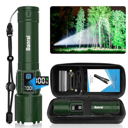 Image of Tactical Flashlight Super Bright High Lumens Rechargeable LED Flash Light | 5000ft Beam, 5000mah, 20H Long Lasting, USB C Charging, Zoomable 5 Modes, Waterproof for Camping Hiking Emergency Men Gift