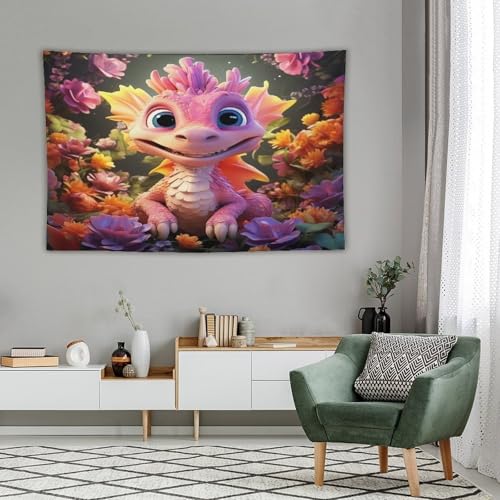 Ptérosaure mignon drapé mural grand format tissu décoration chambre ado