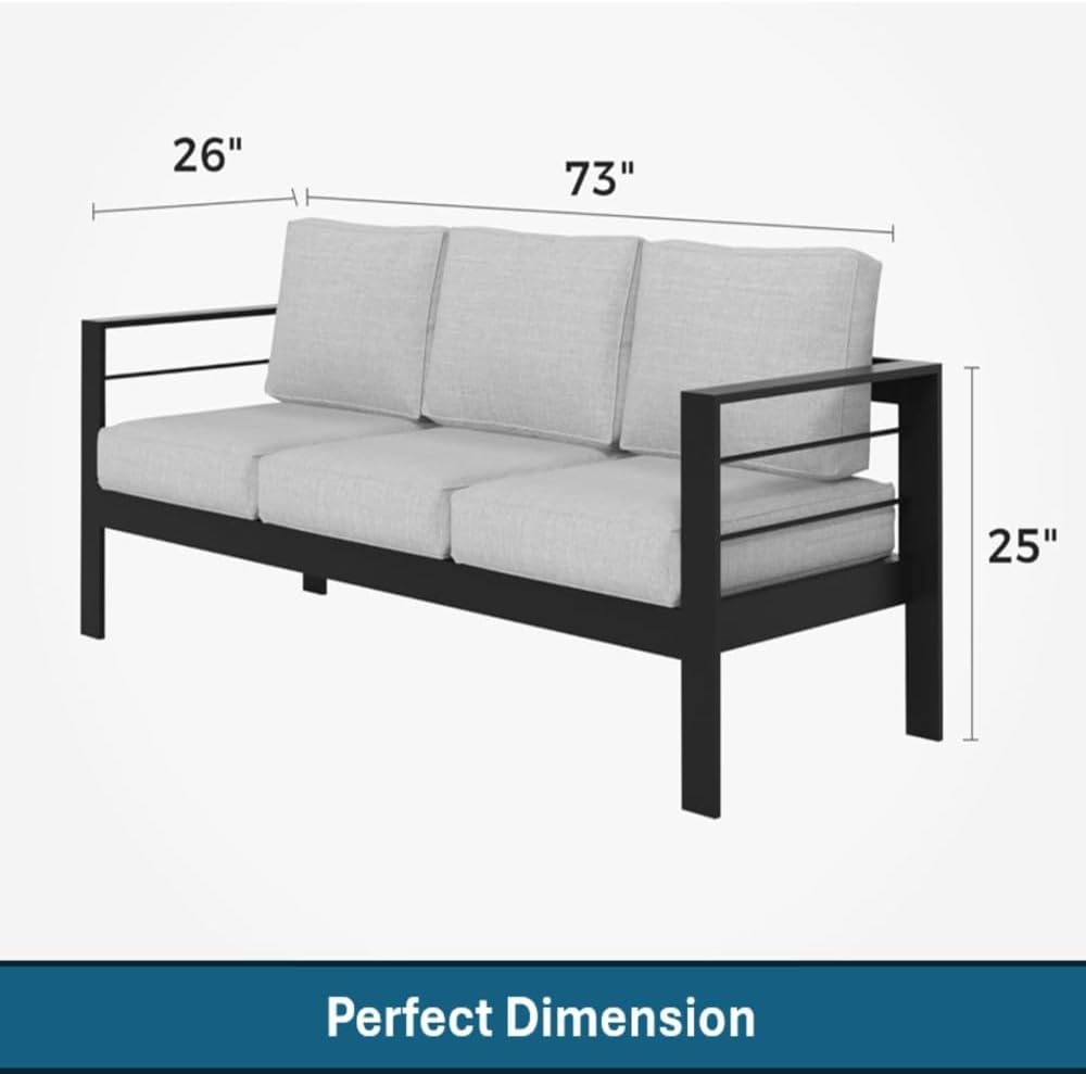 Durable All-Weather Aluminum Outdoor Coffee Table for Patio, Deck, or Balcony – Modern Sleek Design with Rust-Resistant Finish (Black+ Gray + Olefin-2)