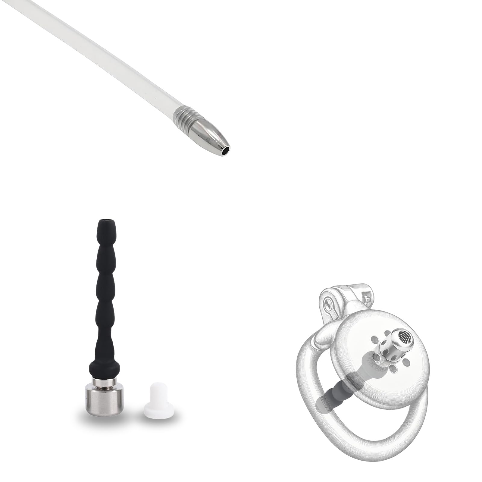 Dilatador Uretral de Silicona para Jaula de Castidad Tapón para el Pene con Múltiples Cuentas y Orificio para Orinar Ldeal para la Masturbación Masculina (6mm)