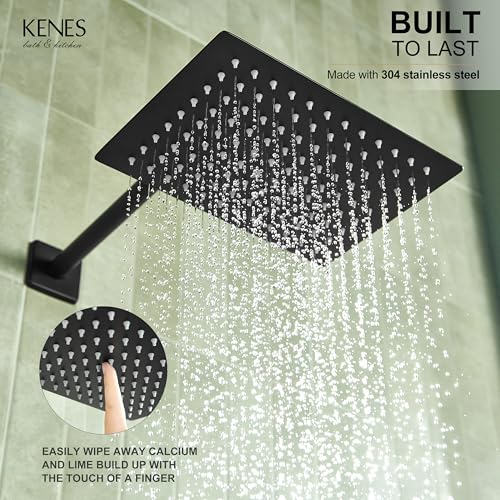 Image of KENES Matte Black Square Rainfall Shower System Faucet Set with Handheld