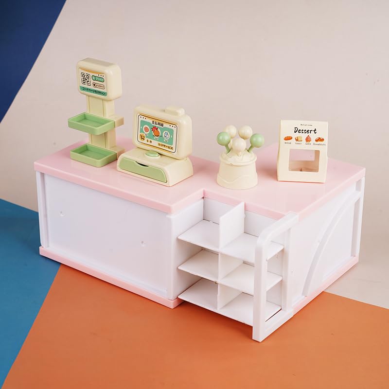 hiwhale 1:12 Miniatura supermercado Check-out Modelo de mostrador para casa de muñecas Juegos de imaginación Accesorios de Juguete Mini casa escenas decoración Regalo