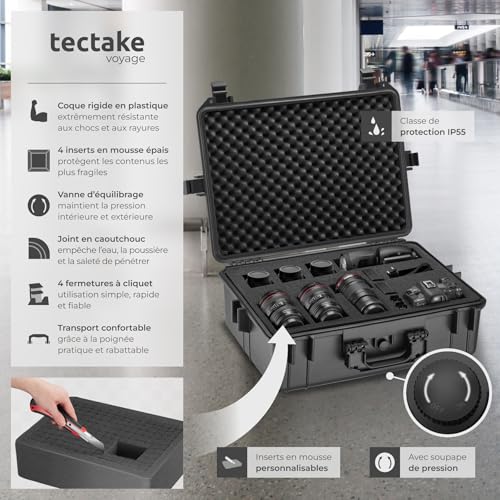 Caisson étanche TECTAKE Caisson valise pour appareil photo et caméra avec 4 inserts en mousse 56 x 42 x 21 cm - vue 3