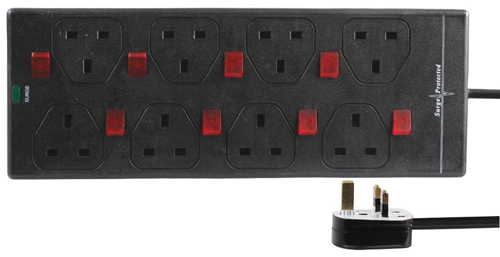 Pro Elec PELB1787 Extension Lead 8G Surge Switched Black 5M