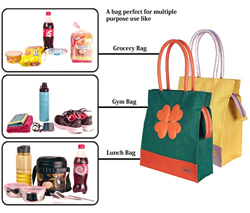 Image of Foonty Exclusive Sunflower Daily Use Jute Lunch Bag(Combo of 2,Multicolor,FFFWB6015F)