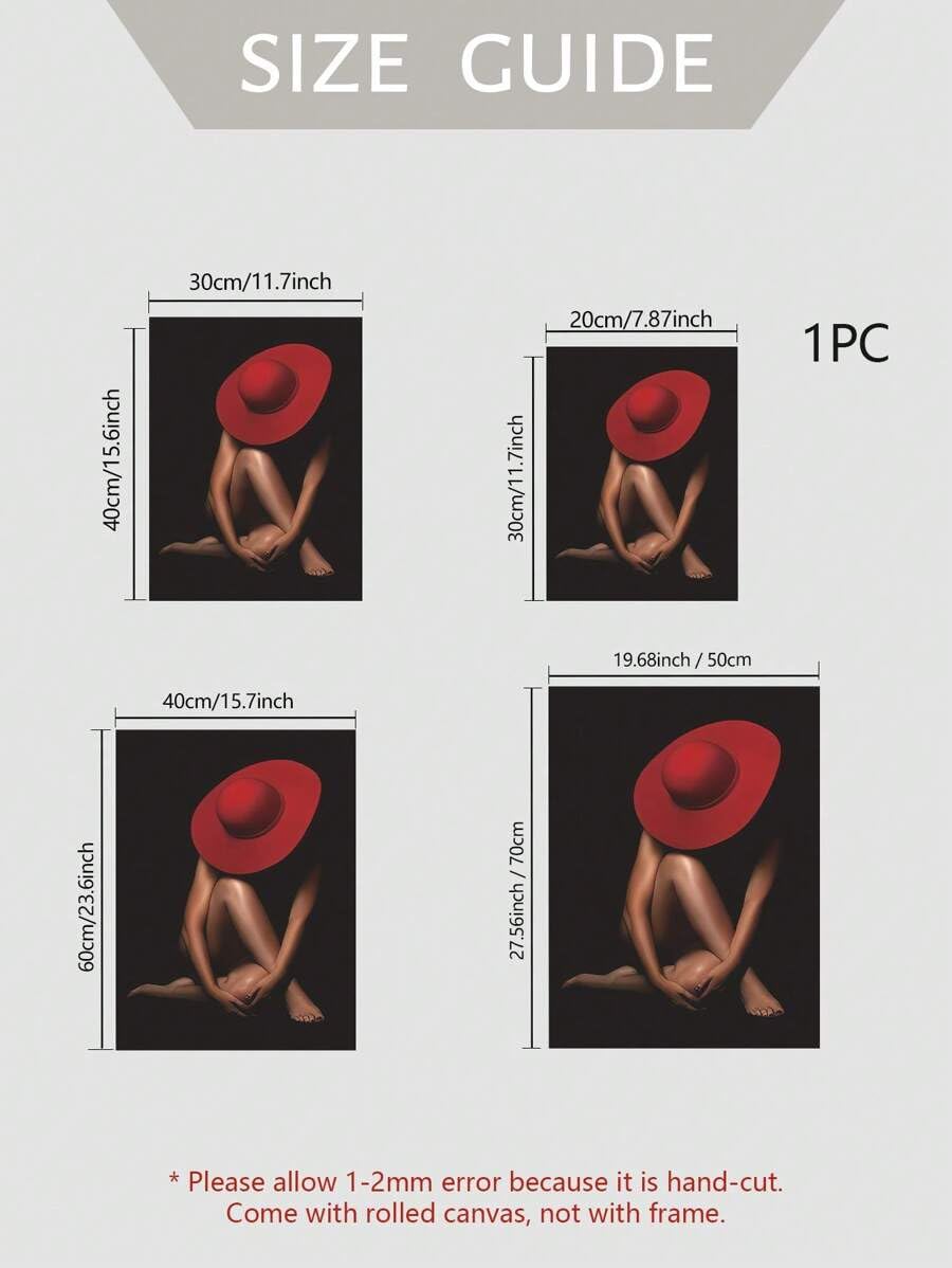 Żywy plakat na płótnie grafika ścienna: piękna kobieta w czerwonym kapeluszu obraz do łazienki salonu (60 x 90 cm / wewnętrzna rama)