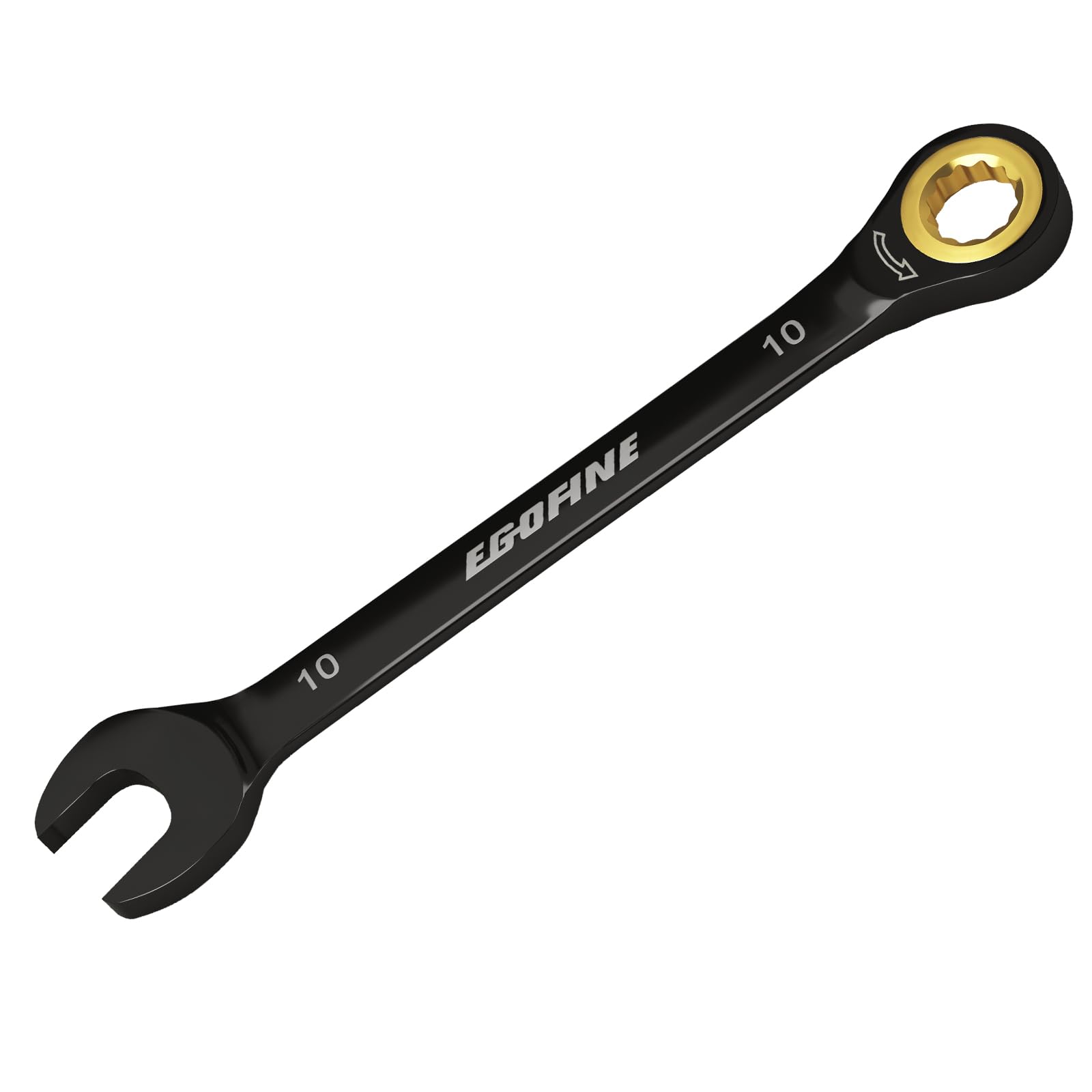 EGOFINE 10mm Spanner, Ratchet Spanner Metric, Industrial Grade Gear Wrench with 12 Point Box End, 72-Teeth Ratchet Black Electrophoretic Coating,CR-V