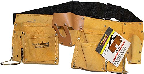 Raven 11 Pockets Leather Tool Belt With Nylon Strap I Double Pouch | Tape Measure Holder I 2 Leather Hammer Holders I Adjustable Belt With Quick Release I Great For Smaller Fun Sized Users #TOP3