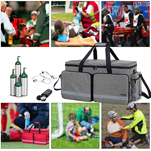 Trunab Large Medical Bag Empty With Compartment For Oxygen Tank(M2-M22), First Responder Trauma Bag With Reinforce Bottom Board For Sport Team, Community Volunteer, Grey - Patented Design #TOP6
