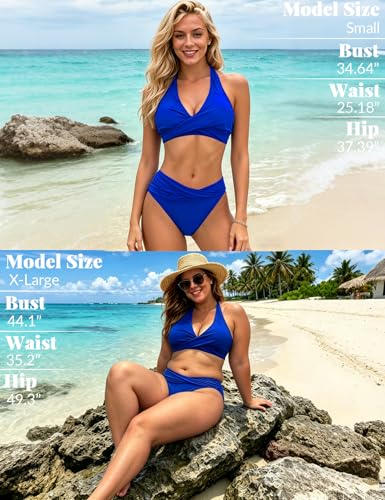 Image of Sopliagon Women's Bikini Sets Twist Front Two Piece Swimsuit Halter Bathing Suit