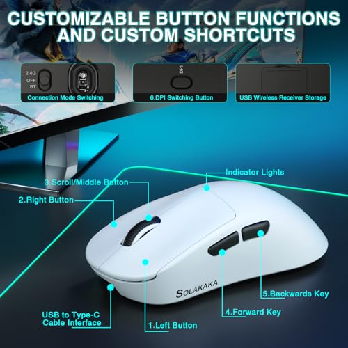 Image of CORBOBO SOLAKAKA SM850 - Wireless Gaming Mouse - Programmable Buttons,24000 DPI Adjustable, Lightweight, Ergonomic Computer Wireless Mouse, BT5.1 /2.4G /Wired, PC Gaming & Office Mice for Win /Mac /Linux