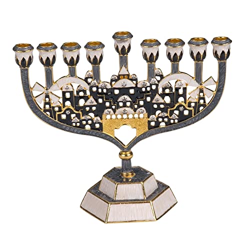 Gift Mark Menorah with Crystal Accents of Old Jerusalem - Gray