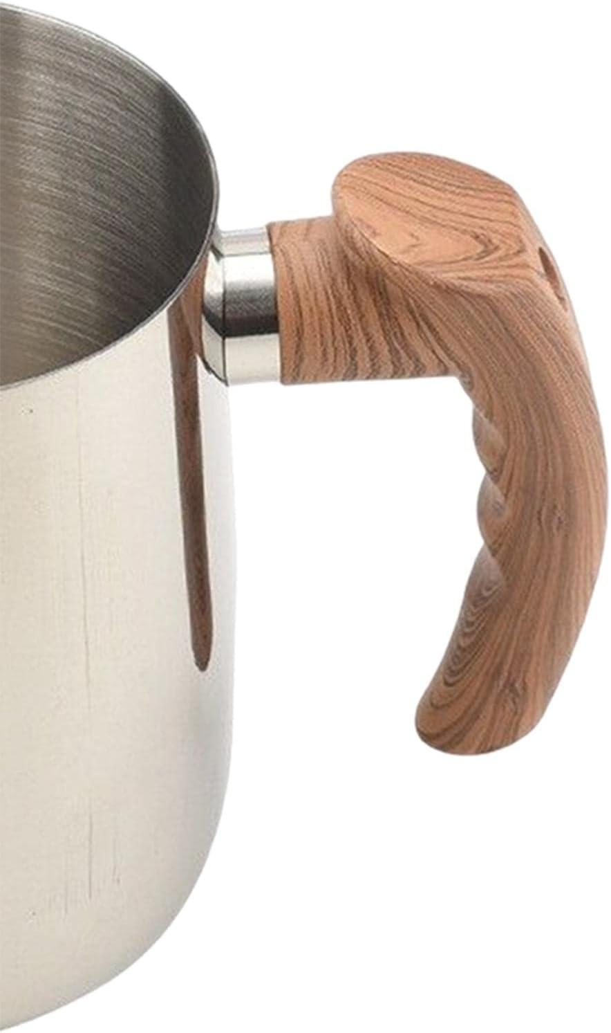Milk Frothing Mug Barista Steam Mugs with Wooden Handle Household Coffeware for Kitchen, 600ML