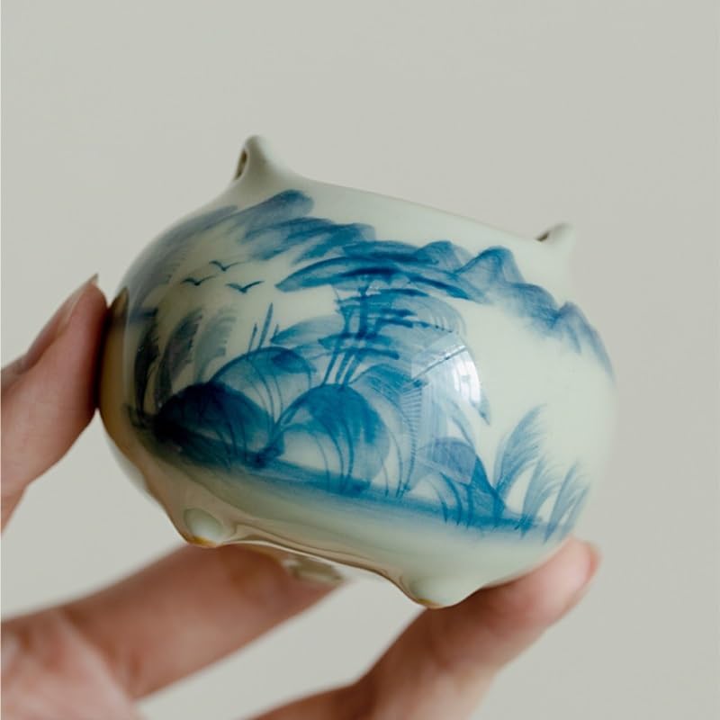 Quemador de Incienso Quemador de incienso pintado a mano con esmalte de hielo, quemador de incienso pequeño de dos orejas, estufa pequeña de madera de agar china, decoración de escritorio de estudio Q