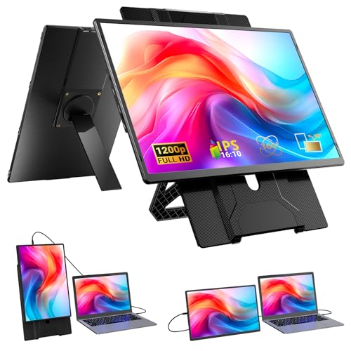 Image of Ygretyrjh 16.1 inch Portable Monitor, 100% sRGB FHD 1200P FHD Laptop Screen Extender, Plug & Play for 13-17 inch Laptops, 360 Rotating, Travel Screen Compatible with Mac /Windows /Chrome