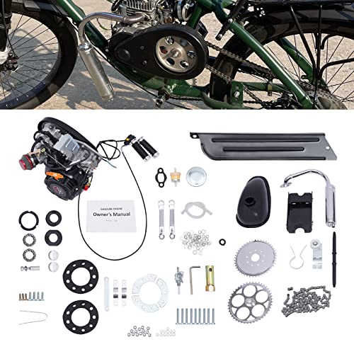 LIYUANJUN 4 Stroke Bicycle Engine Kit, 100CC Bicycle Motor Kit Gasoline Engine Set for Beach Bikes with Large Triangular Frame Space Recoil Starting Forced Air Cooling Single-Cylinder