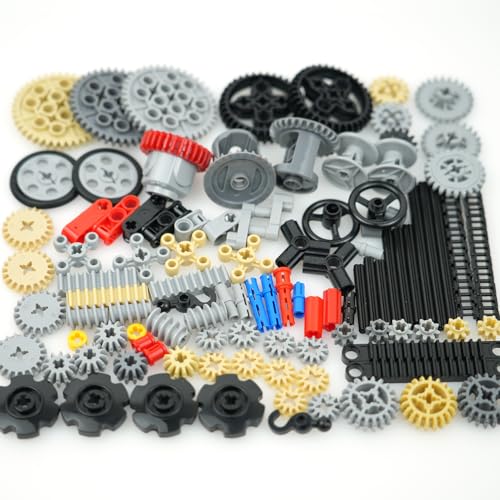 Image of BroTex Technical Parts Pieces Building Set Accessories, Gears Pins Connectors Wheels Axles Racks Differentials, Engine Kits Cars Compatible Major Brands